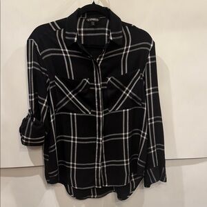 Express Women's Black and White Plaid Button Down Shirt